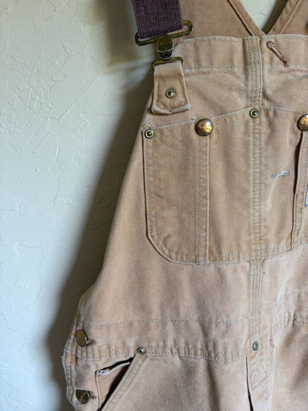 Carhartt Overalls Tan Khaki Duck Canvas Coveralls Men's US Medium Workwear - Picture 6 of 11